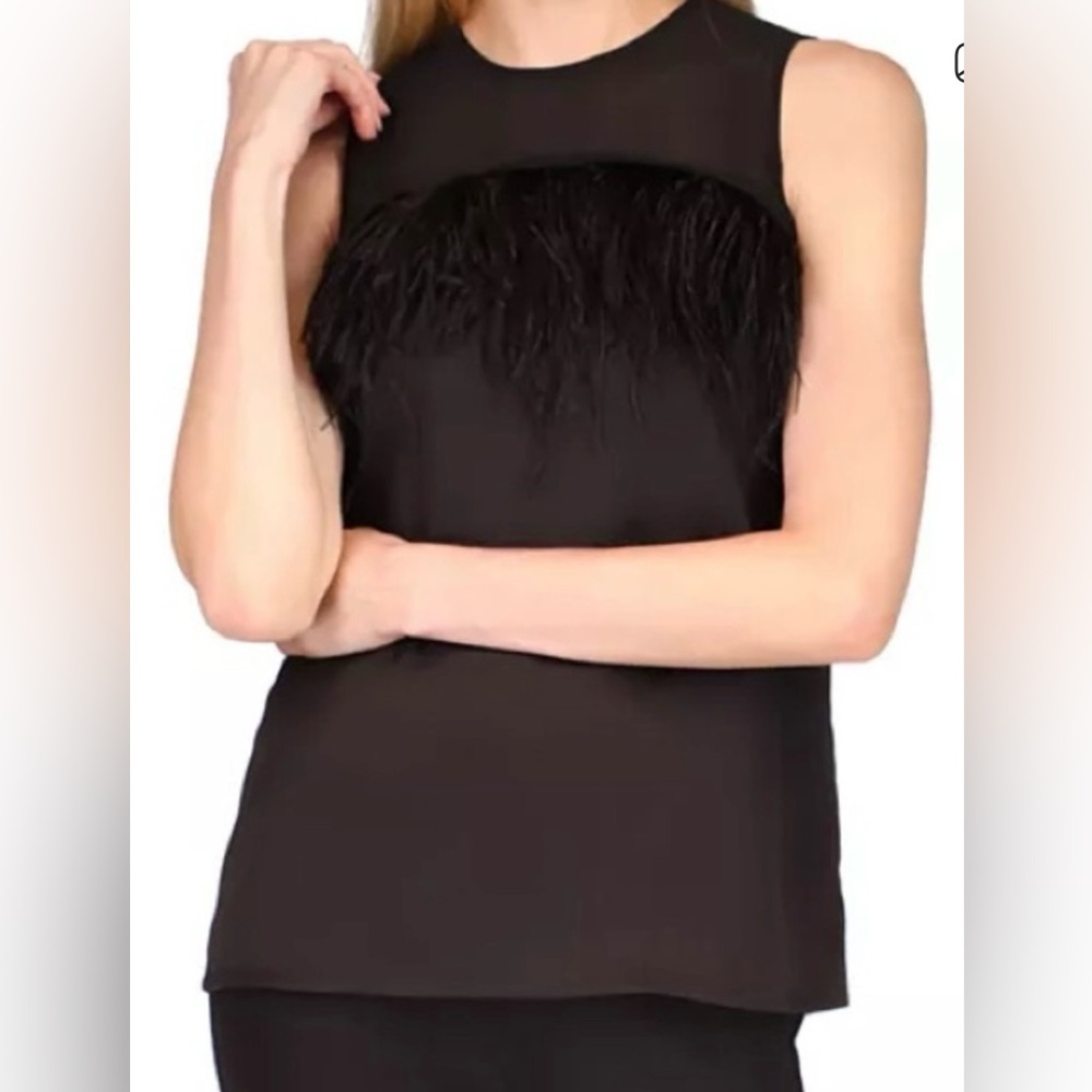 NWT Michael Kors Black Feather Trim Sleeveless Top Size S MSRP $125